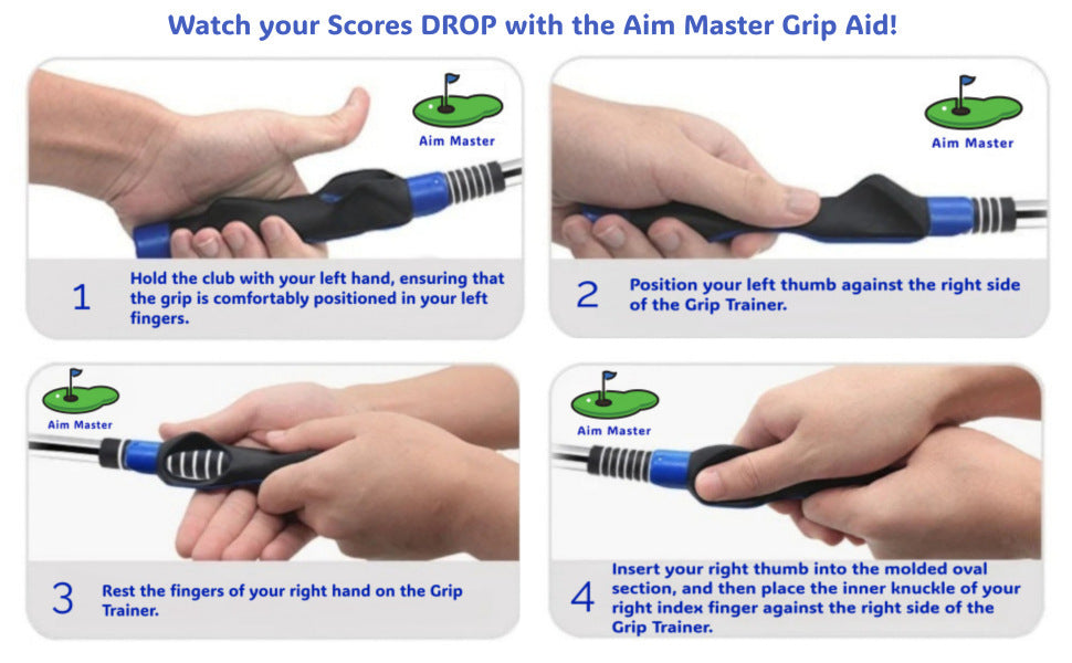 Aim Master Golf Grip Trainer. Learn how to properly grip the Golf Club. Lower your Score TODAY!