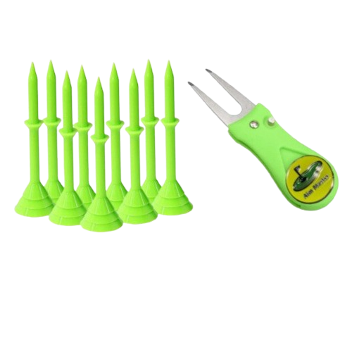 Divot Tool, Ball Marker and Big Cup Tees by Aim Master. Pack of 10