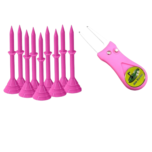 Divot Tool, Ball Marker and Big Cup Tees by Aim Master. Pack of 10